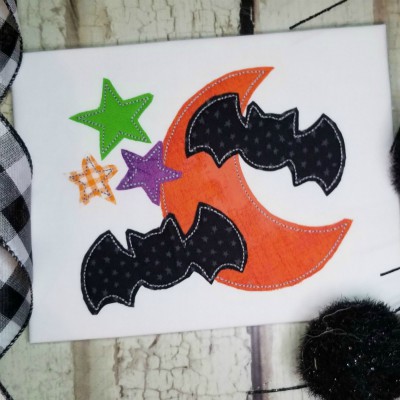 Halloween applique design, moon and bats